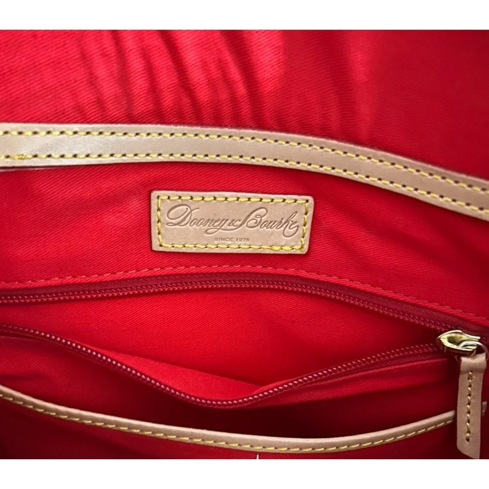 Dooney & Bourke Janine Ivory Cream Leather Satchel Tan Trim Red Lining Vintage